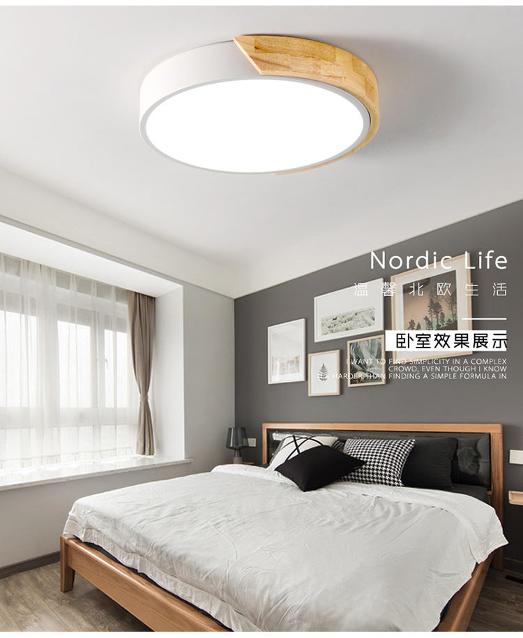 Macaron Solid Wood Ceiling Light led Bedroom Lamp Round Nordic Iron Art Room Lamp Creative Living Room Lamp for Home Use