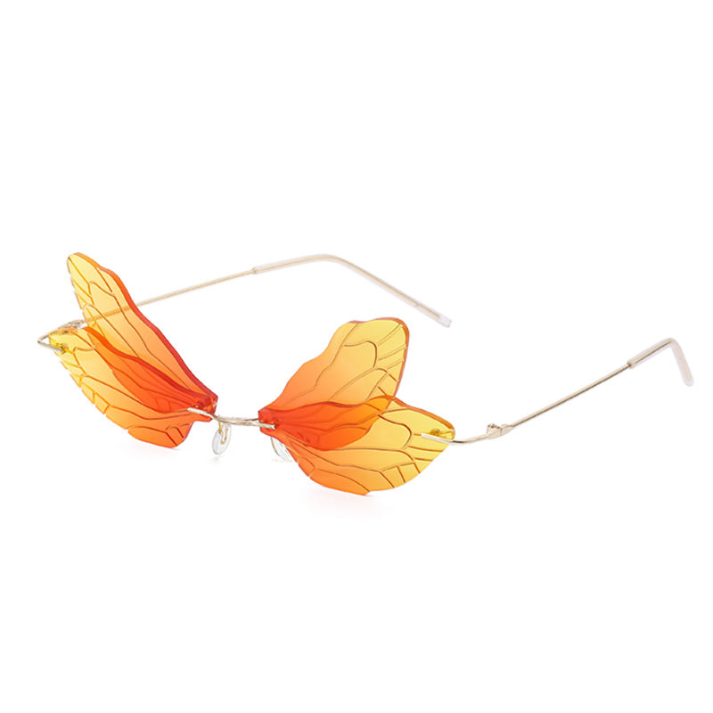 Dragonfly Sunglasses for Women, Stylish Wing Design, Fashionable Double Lens Party Dance Frameless Sunglasses