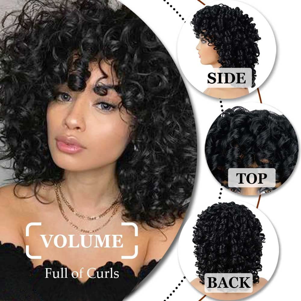 12inch loose Curly Wig for Women, Synthetic Hair Wig, Large Curly Wig for Women