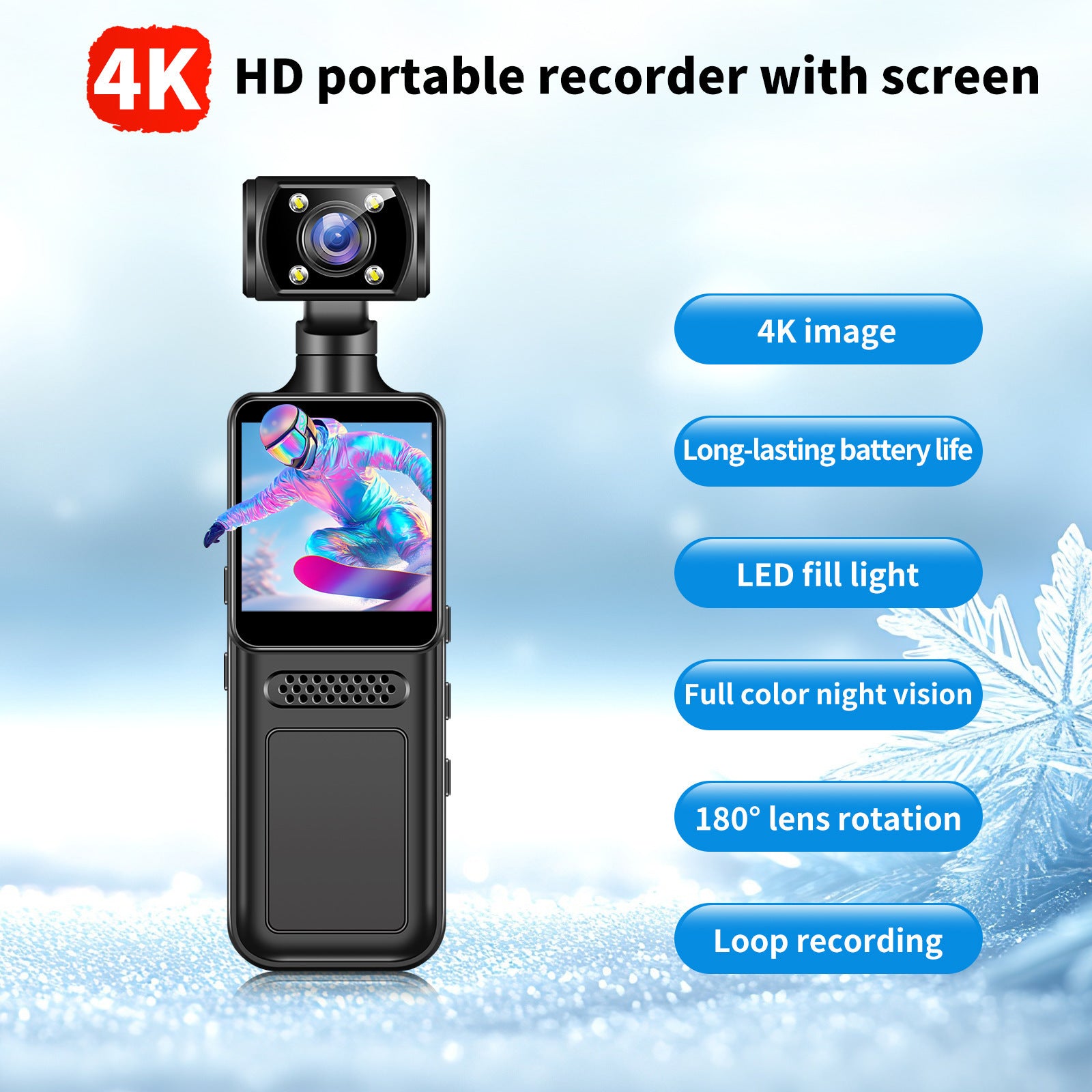 M12Handheld Pocket Camera Portable Body Camera with Clip Sports Camera Handheld Video Recorder Cycling Recorder
