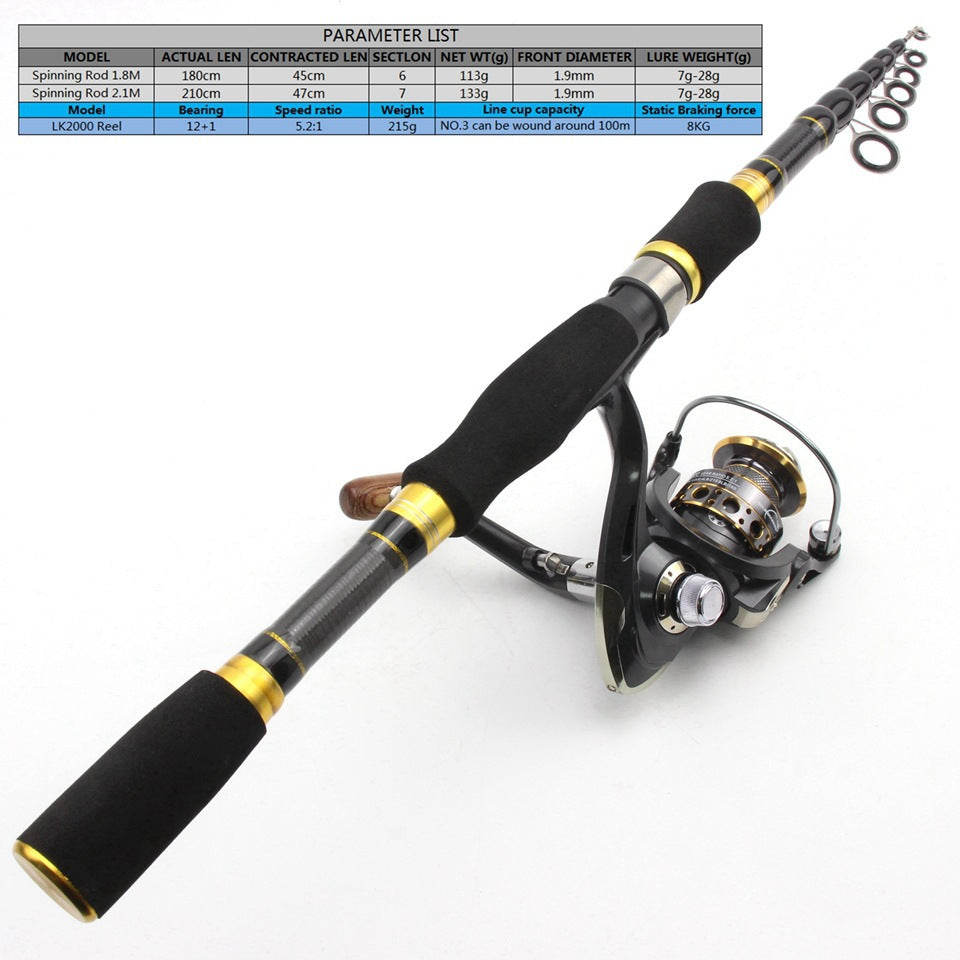 Wholesale Retractable Lure Rod Set Straight Handle Lure Spinning Reel Lure Bait Combination European and American Popular Fishing Gear