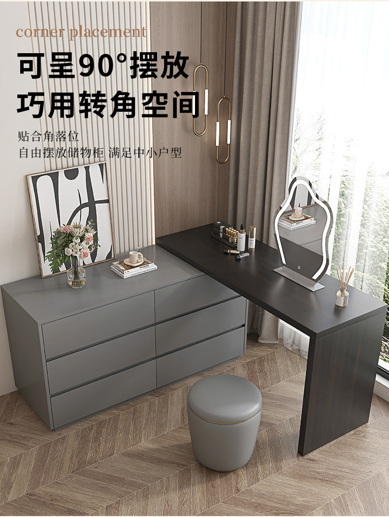Custom Light Luxury Dressing Table Bedroom Small Apartment Modern Simple Skin Feel Gray Makeup Table Integrated Cabinet Makeup Desk Minimalist