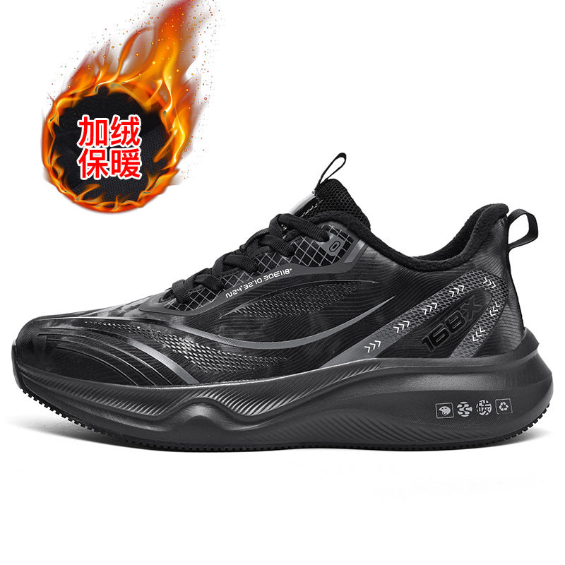 Autumn Winter New Large Size Fashion Leather Surface Fleece Lined Thickened Warm Casual Shoes Real Carbon Plate Sports Running Shoes