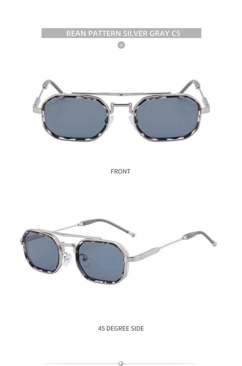 2025New Small Frame Glasses Men Double Beam retro Sunglasses Men's High Sense Full Frame Sunscreen Sunglasses shades