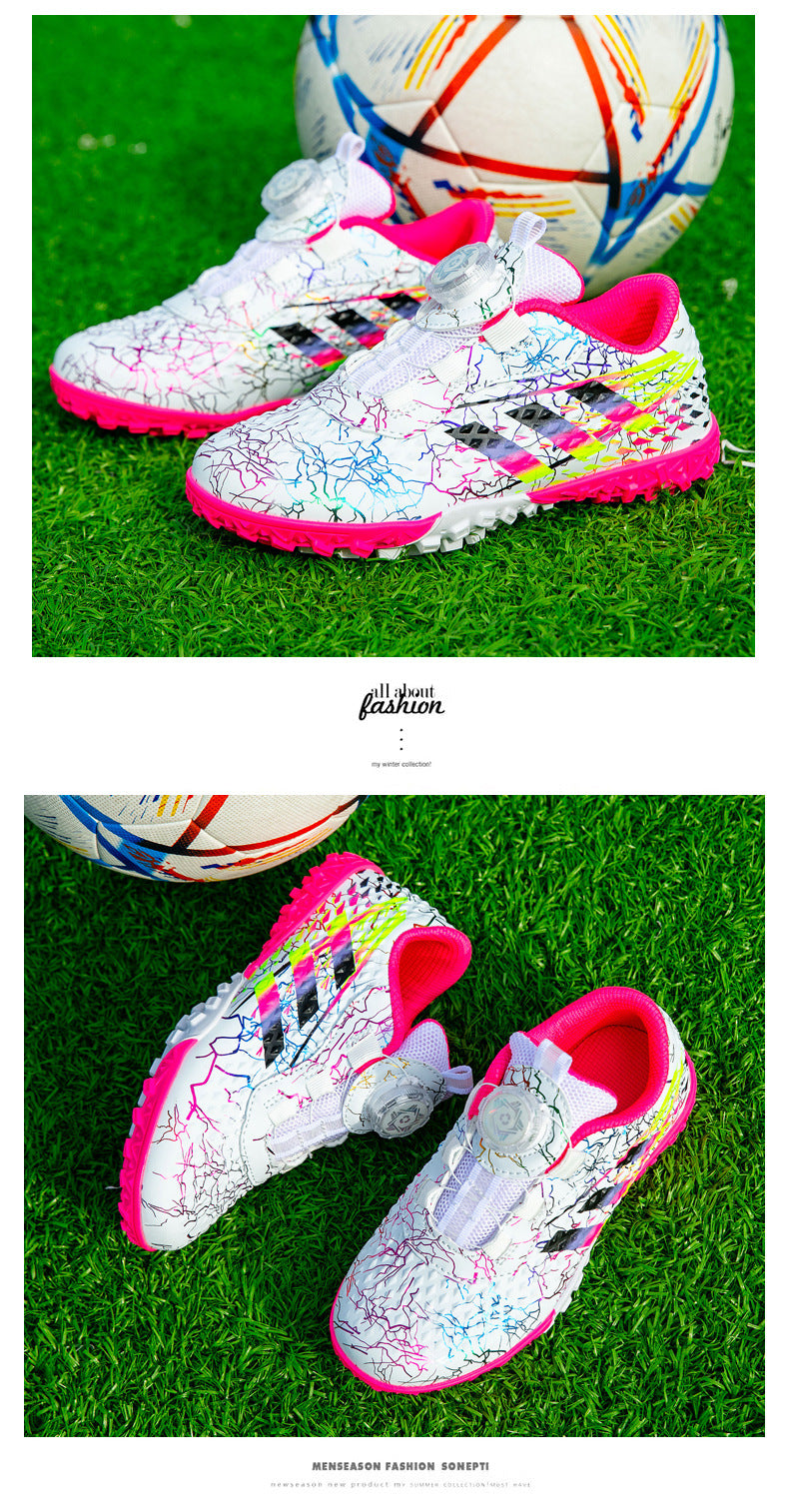 New style soccer shoes for men, women, and children with rotating buckle TF Broken Nail Style Youth Student Grassland Competition Training Shoes