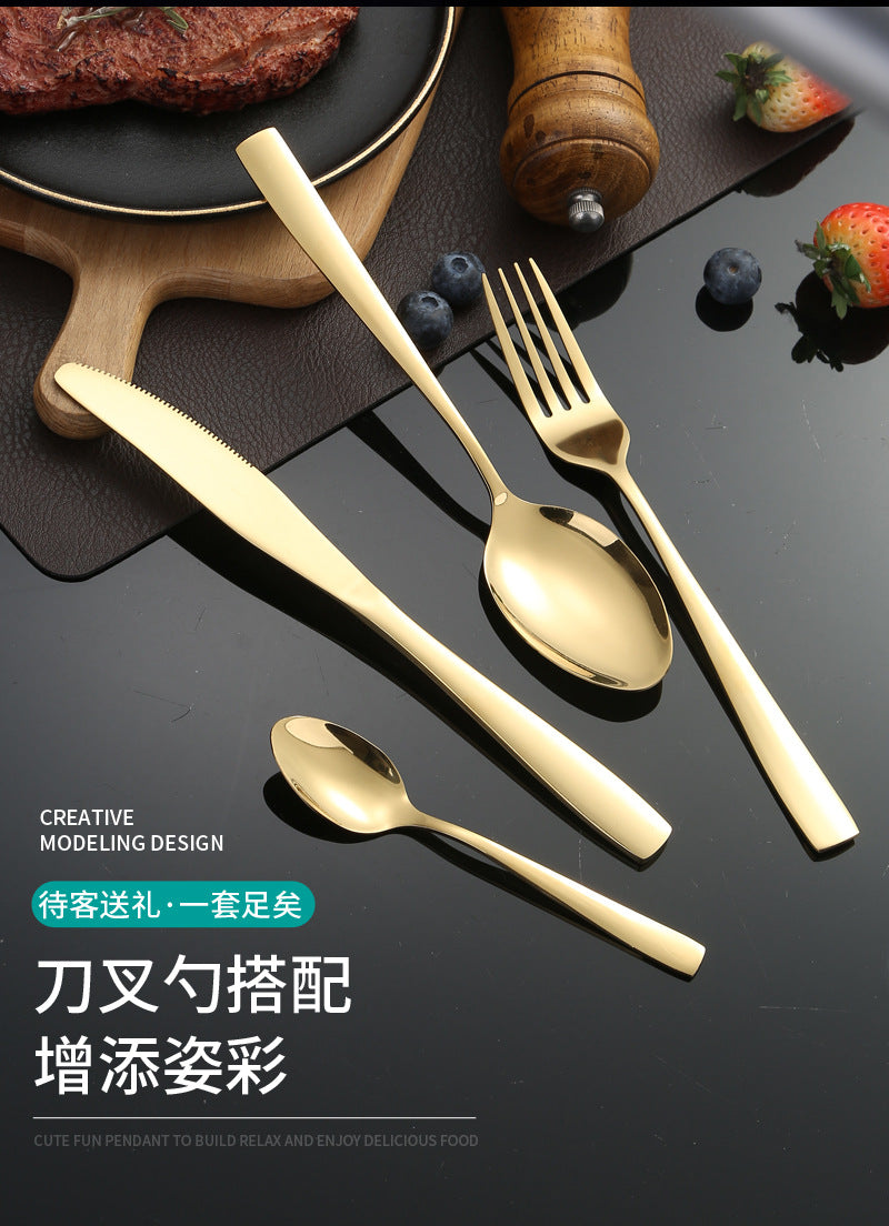 410Stainless Steel Cutlery Set Restaurant Square Handle Knife Fork Spoon24Set of Western Steak Knives and Forks