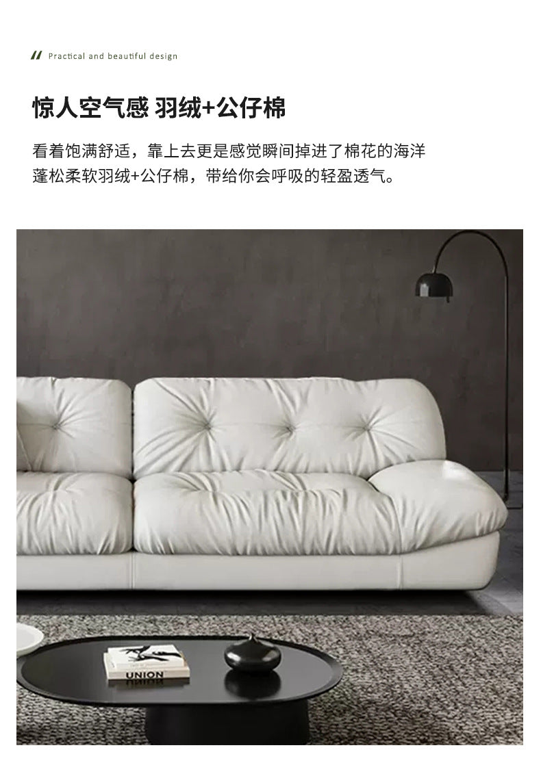 Italian Minimalist Living Room Genuine Leather Sofa Designer Straight Small Apartment Cream Style Lazy Cloud Sofa Shipping and tax not included