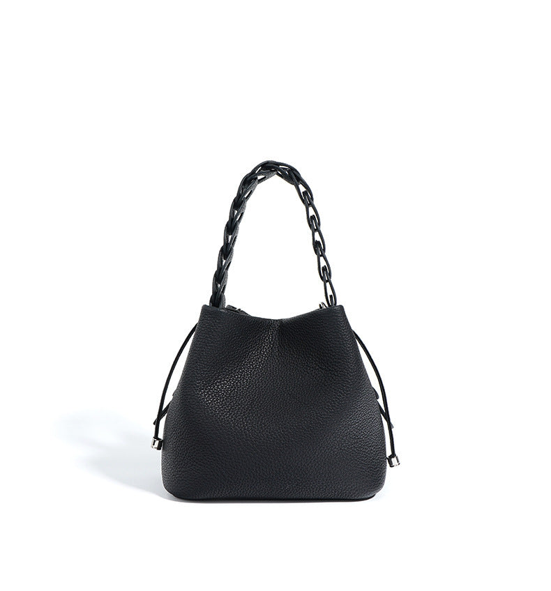 European Style New Top Layer Cowhide Bucket Bag High-Quality Genuine Leather Fashion Women's Handbag Tote Shoulder Crossbody Bag Woven