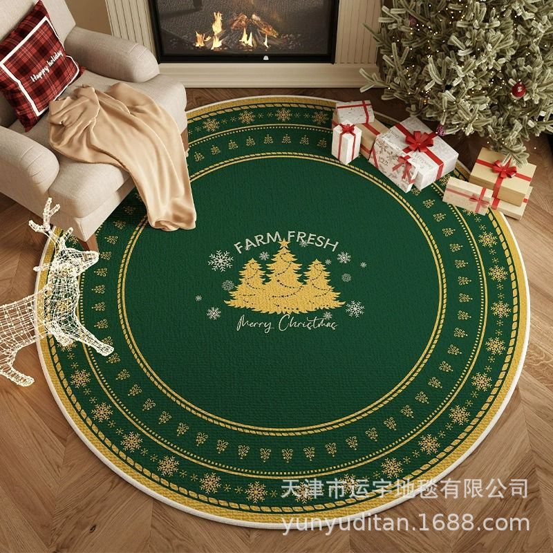 American Christmas Decoration Round Floor Mat Bedroom Living Room Non-Slip Foot Mat Carpet Manufacturer Can Label and Ship on Behalf
