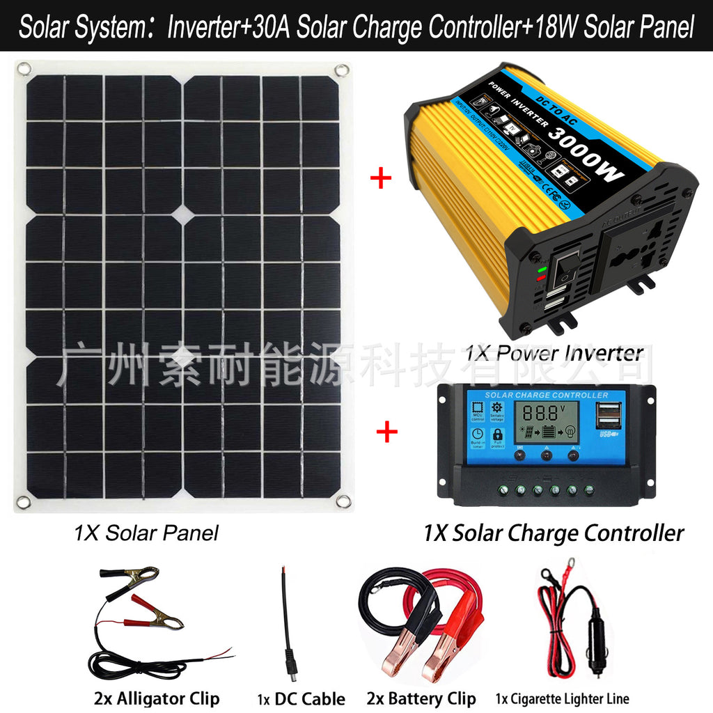 Legendary Generation Solar Power System：12V 300W Inverter+30A Controller+18W Solar Panel