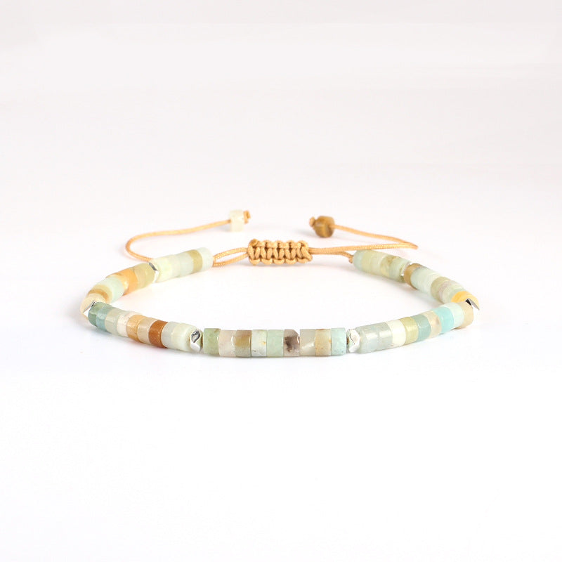 Women's Lapis Lazuli Handwoven Bracelet Natural Stone Beaded Green Imperial Adjustable Woven Bracelet