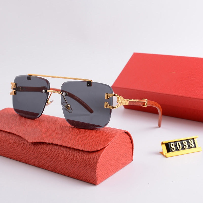 2025New style wood grain white-tipped sunglasses for women Men's double bridge edge-cutting sun protection sunglasses Hot-Selling Glasses