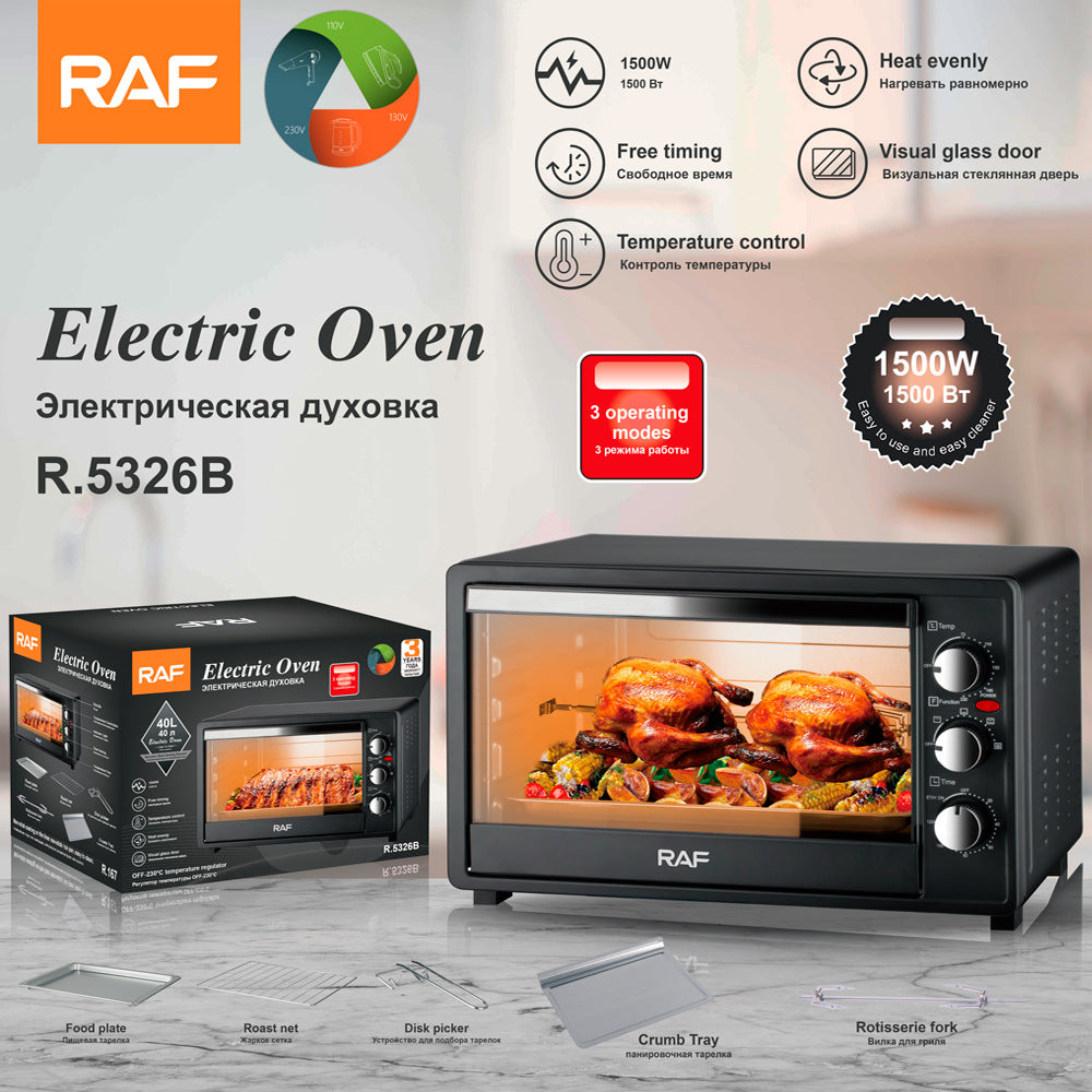 RAF Electric Oven EU Standard Multi-Functional Household Large Capacity Fully Automatic Intelligent Oven Fryer Visual Baking40L