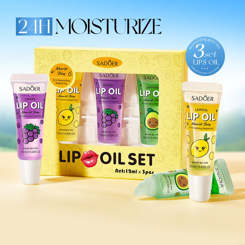 Moisturizing and Glossy Lip Oil Set SADOER Avocado Grape Lemon Lip Balm Cross-Border Wholesale