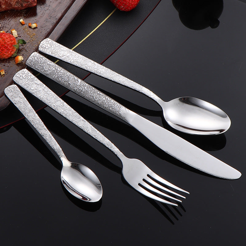 410Stainless Steel Tableware Restaurant Embossed Pattern Knife Fork Spoon24Western Steak Knife and Fork Set