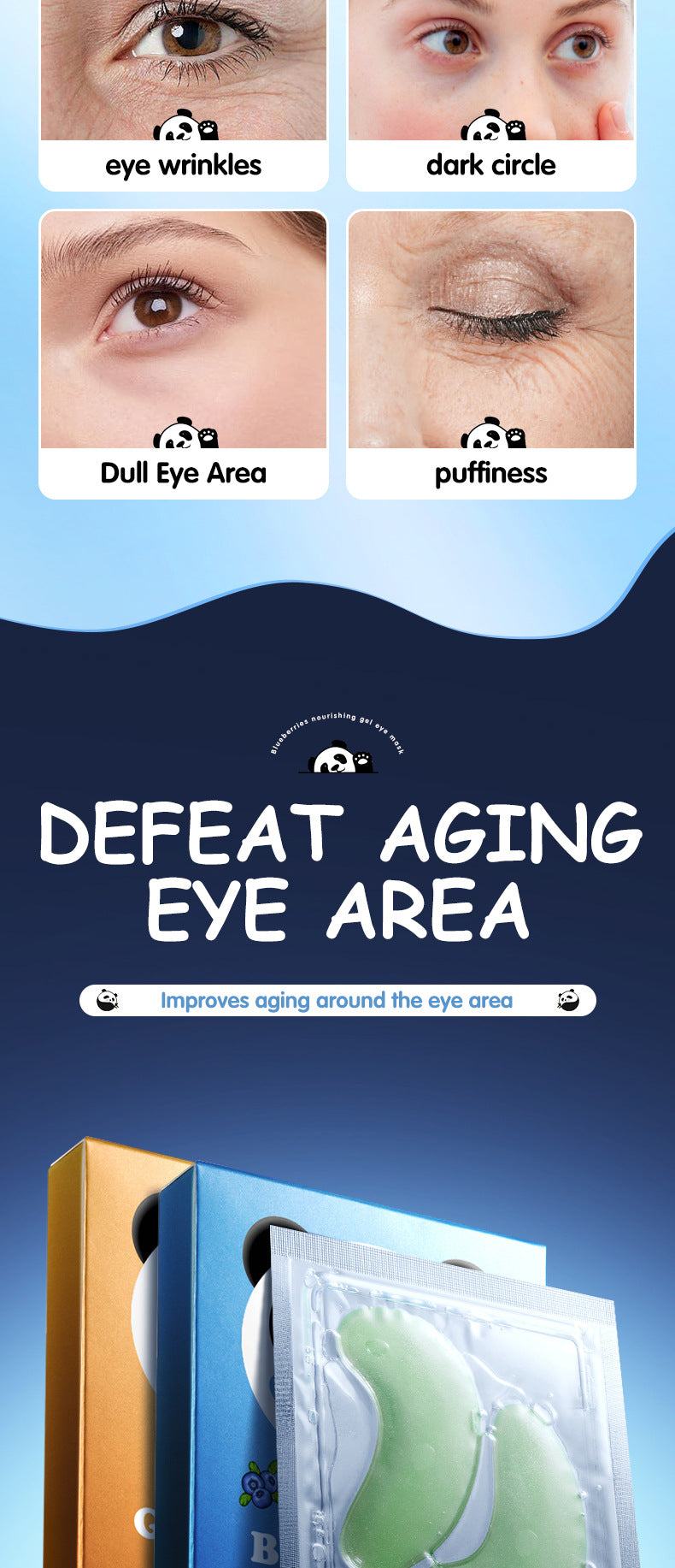 Cross-border Panda Eye Mask Stickers7.9g*7pcs Plant and Fruit Hydrating Moisturizing Eye Mask Wholesale for Foreign Trade