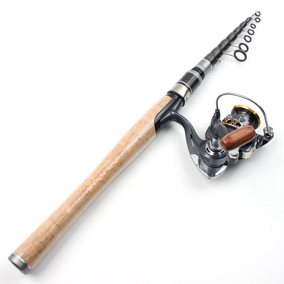 Wooden Handle Portable Sea Rod Set Retractable Lure Rod Fishing Gear with Hair Band Single Rod Manufacturer Wholesale