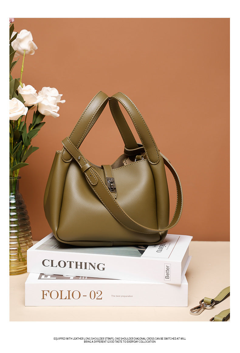 New Style Cowhide Vegetable Basket Bag for Women2024Summer Simple Fashion Large Capacity Single Shoulder Crossbody Bag Niche Lazy Style