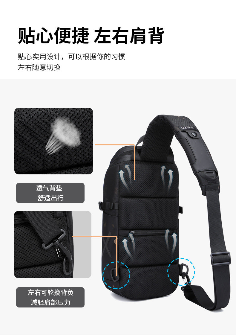 OZUKO Men's Chest Bag Waterproof Crossbody Bag Business Simple Crossbody Bag Trendy Commuter Small Backpack High-End Feel