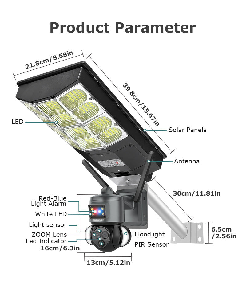 Courtyard12High Definition Zoom Solar Street Light Monitoring600Wanquan Color Night Vision Multi-screen Camera