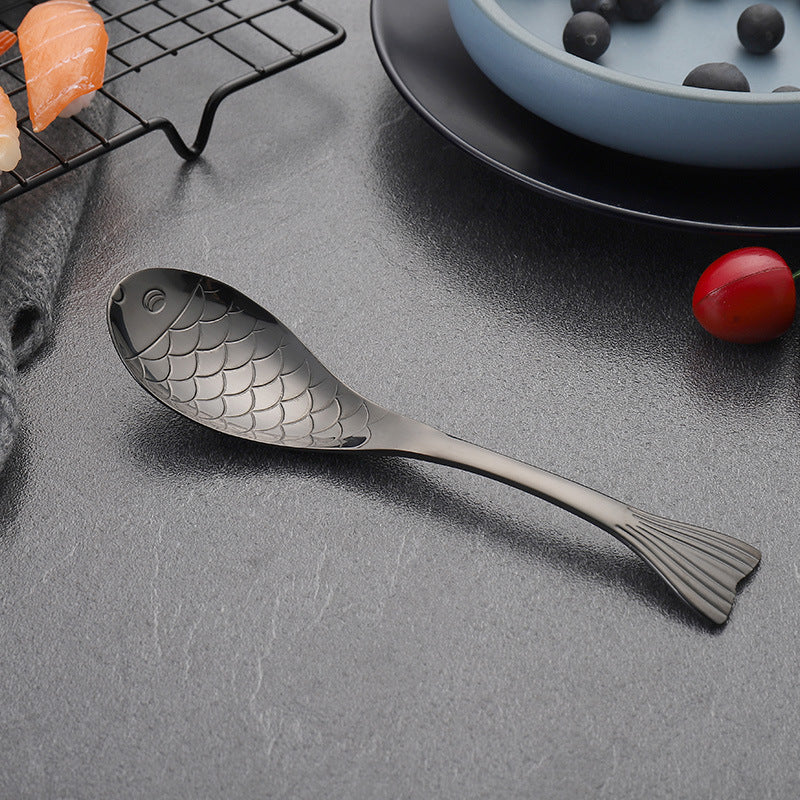 304Stainless Steel Spoon Cooking Restaurant Spoon Pickled Fish Spoon Cartoon Spoon PVD Titanium-plated Colorful Fish Tail Cute Spoon
