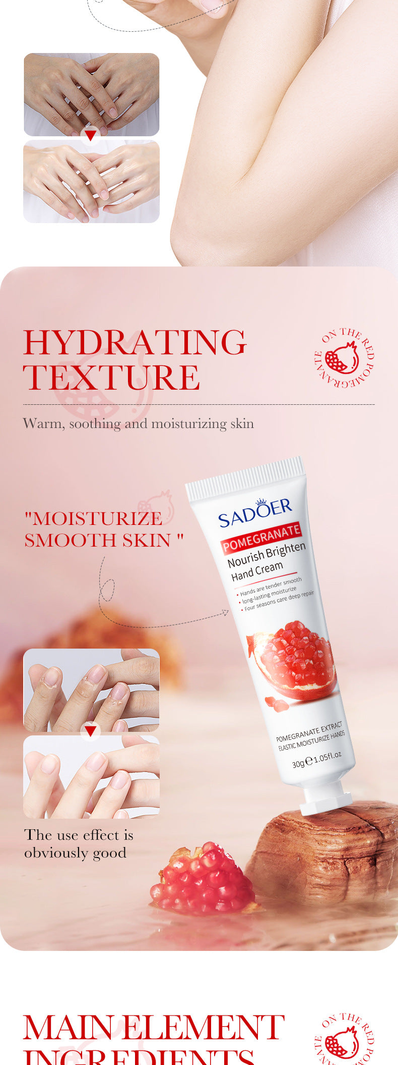 Red Pomegranate Hand Cream30g SADOER Moisturizing, moisturizing and refreshing hand cream cross-border foreign trade wholesale