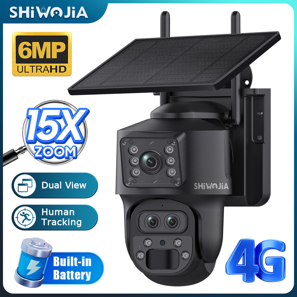 Outdoor4G Wireless HD Three Lens Solar Camera600Wan Remote Early Warning Fish Pond15Camera