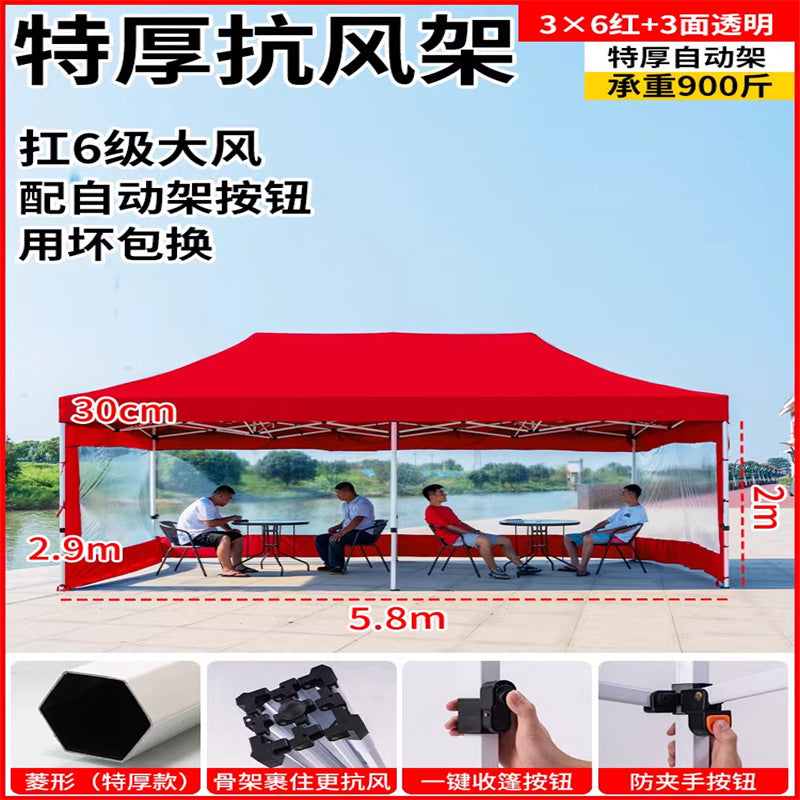 Late Night Food Stall Night Market Tent Surround Cloth for Setting Up Stalls with Four-Sided Transparent Enclosure Four-Legged Umbrella Outdoor Sunshade Foldable Rainproof Shelter