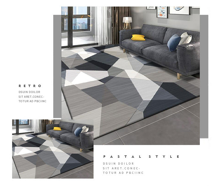 Carpet for Living Room, Stain-Resistant, Easy to Clean, Crystal Velvet Sofa Coffee Table Rug, Cooling, Silent, Light Luxury, Non-Slip Bedroom Bedside Rug