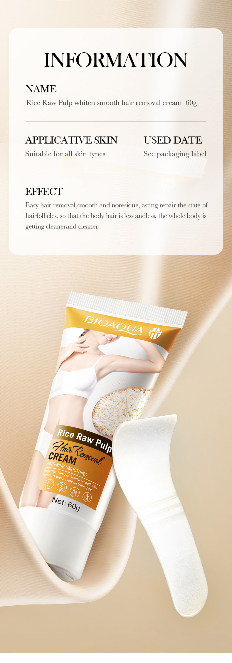 Rice Puree Whitening Hair Removal Cream BIOAOUA Smooth Armpit Hair Removal Leg Hair Removal Cream Cross-Border Wholesale