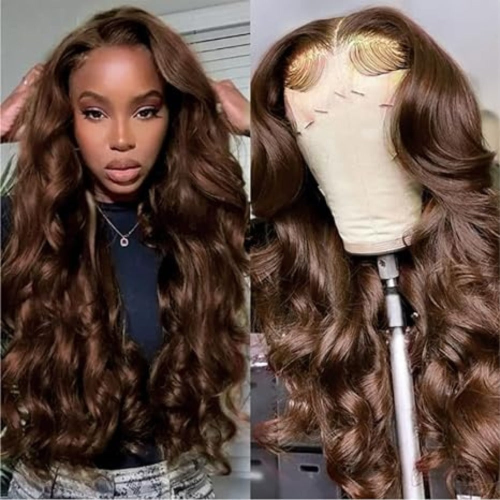 13x4x1Foreign Trade Hot-Selling Wig for European and American Women, Front Lace Wig, Synthetic Chocolate Color, Big Curly Rilley Style