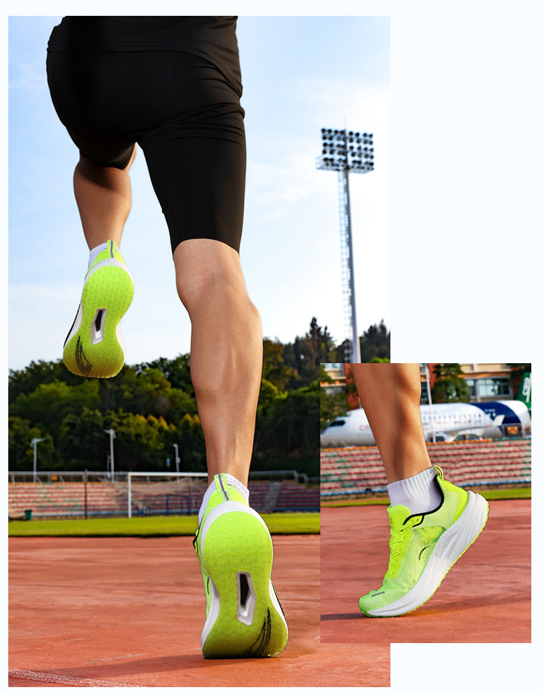 Real Carbon Plate Popcorn Men's Sports Shoes Youth Mesh Breathable Non-Slip Fitness Test Racing Marathon Running Shoes