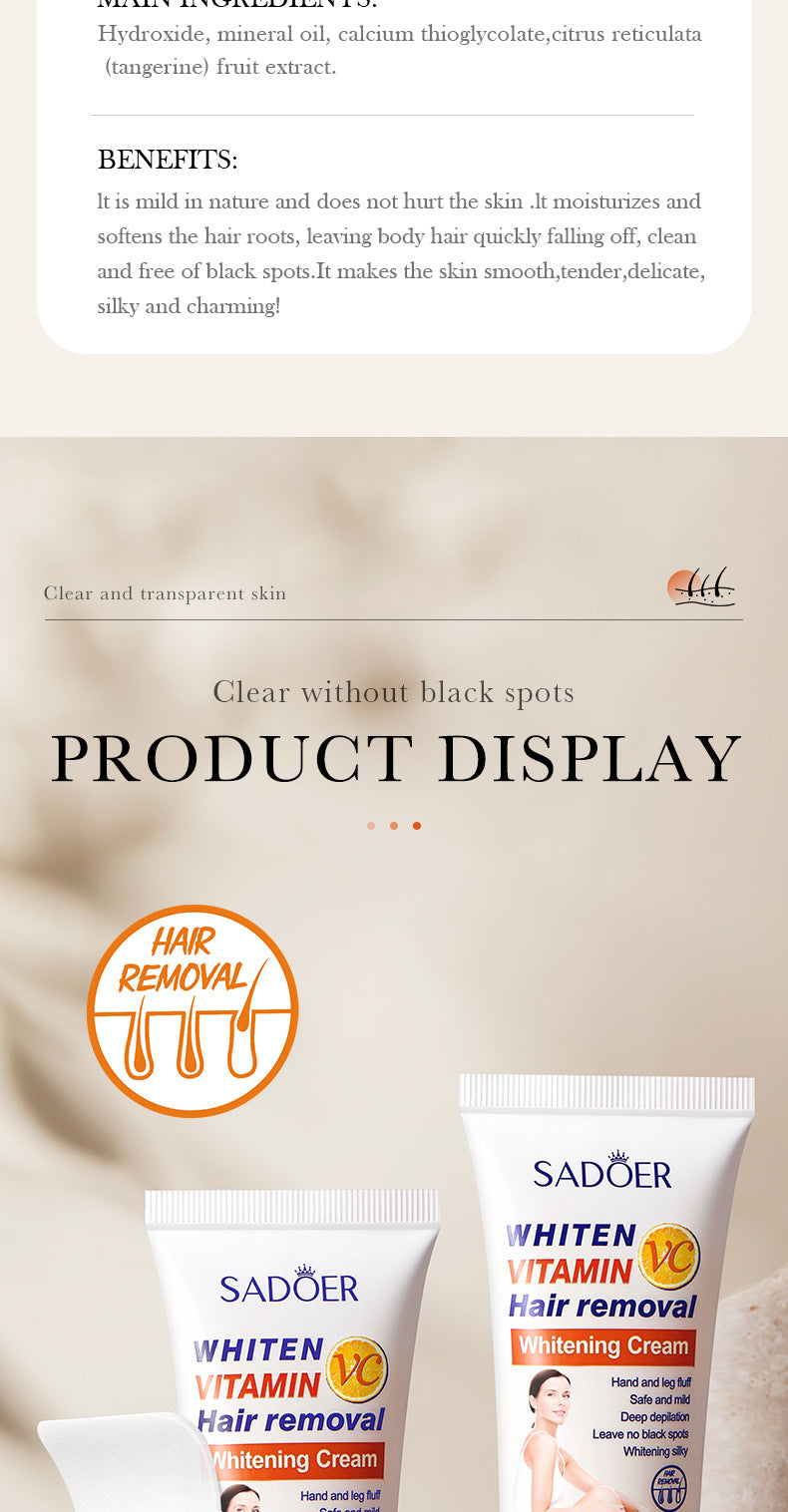 Full English VC Depilatory cream60g SADOER Vitamin C Hair Removal Without Irritation  Wholesale