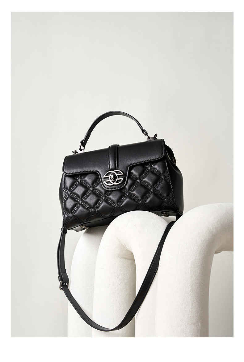 Lingge New Fashion Women's Bag Top Layer Cowhide Large Capacity Versatile Trendy Single Shoulder Crossbody Bag Genuine Leather Light Luxury Handbag