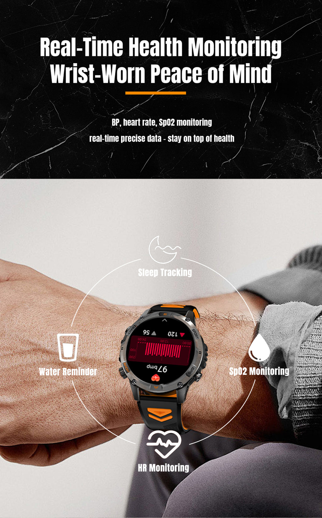 YK15Smart Watch Bluetooth Call Heart Rate Pedometer Sleep Depth Waterproof GPS Beidou Positioning Sports Three-Proof