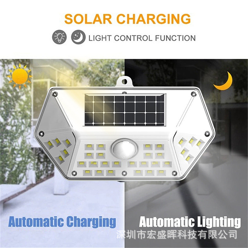 New model specifically designed for outdoor garden lights100LED Solar rechargeable wall light with four-sided illumination and motion sensor