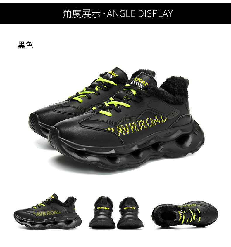 Winter New Ultra-fiber Leather Waterproof Fashion Casual Sports Shoes with Fleece Lining Warm Men's Shoes Non-slip Wear-resistant Running Shoes