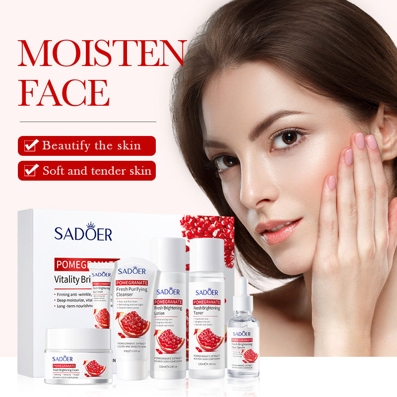 Red Pomegranate Skincare Set SADOER Hydrating Moisturizing Cleansing Six-Piece Set Cross-Border Wholesale