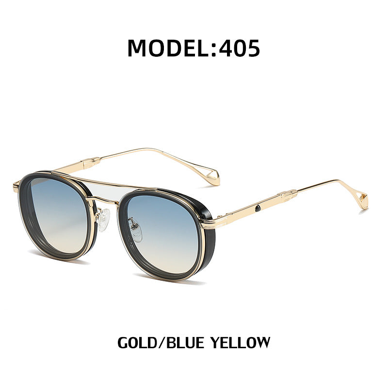 European and American Retro Oval Frame Sunglasses for Men, Side Wrap Small Frame Sunglasses for Women, Trendy Glasses Wholesale shades