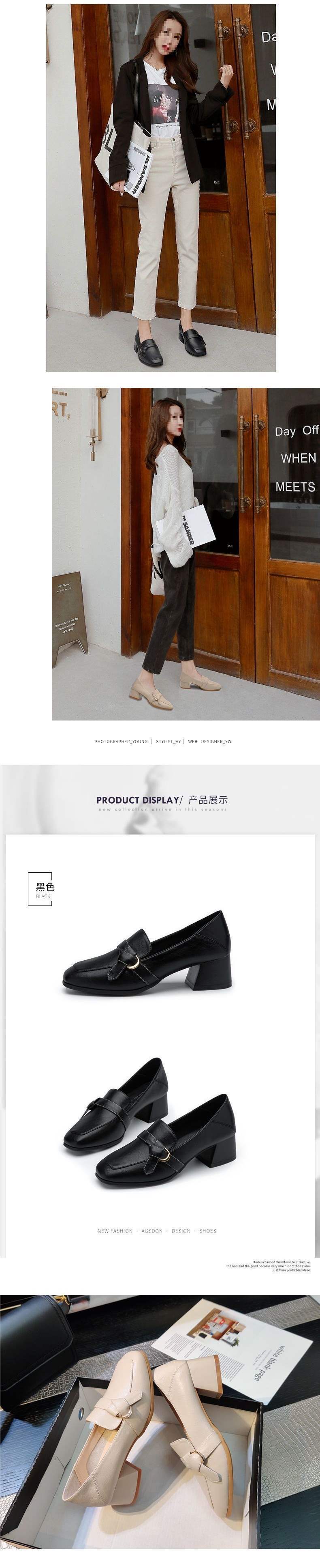 Internet Celebrity Women's Shoes2025Spring New Versatile Square Toe Loafers Chunky Heel Slip-On Two-Way Wear Single Shoes