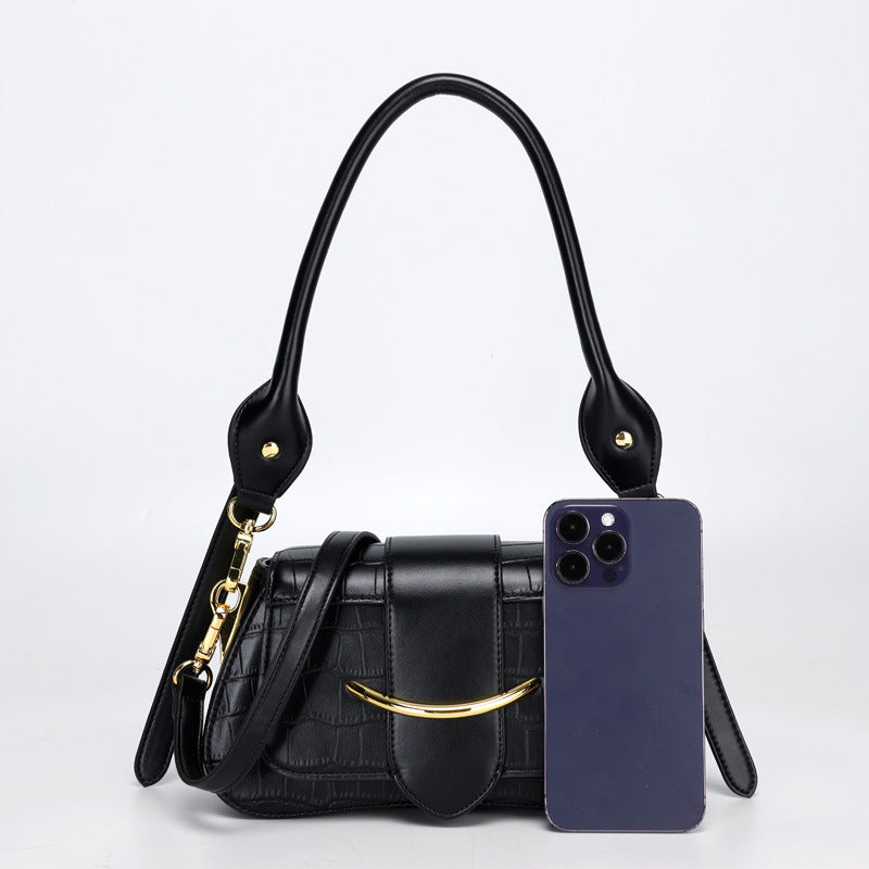 2024Spring Summer New Simple Niche Design Women's Bag Versatile Shoulder Underarm Bag Crocodile Pattern Small Square Bag Crossbody Bag