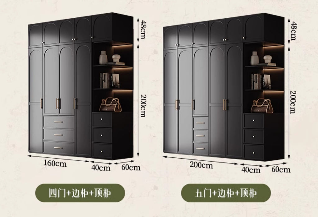 French Retro Style Black Wardrobe Modern Simple Small Apartment Light Luxury Internet Celebrity Closet Storage Cabinet Bedroom Economical Type