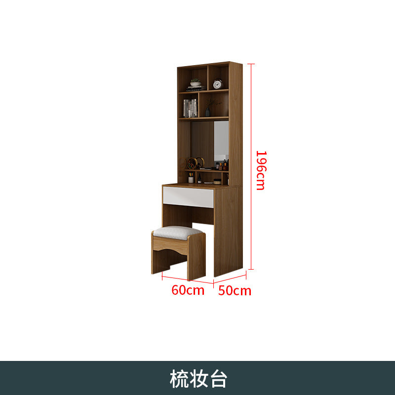 Natural Wood Color Cream Style Wardrobe with Flat Doors for Bedroom, Comes with Small Dressing Table, Freely Combinable Storage Cabinet