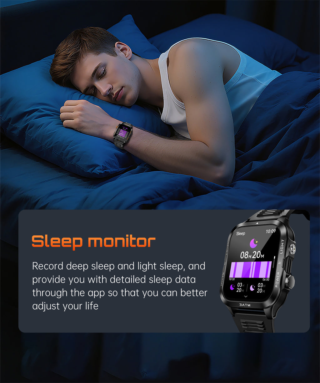 KT89Smart Watch Bluetooth Call True Heart Rate Step Sleep Flashlight Deep Waterproof Three-Proof Sports Reminder