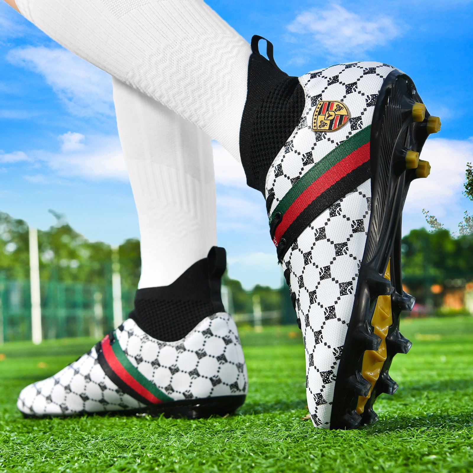 Hot-selling High-top Soccer Shoes tf Artificial Grass with Broken Nails AG Nail Leather Foot Men's and Women's Children's Youth Student Training Shoes