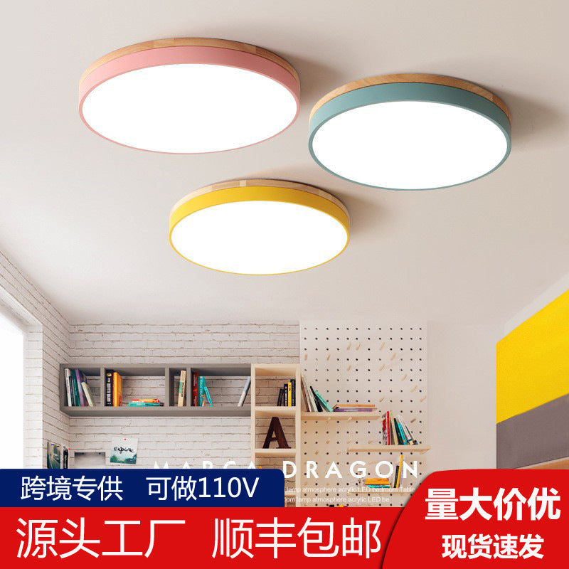 Nordic Solid Wood Macaron Ceiling Light led Round Iron Art Bedroom Lamp Living Room Lamp Home Decor