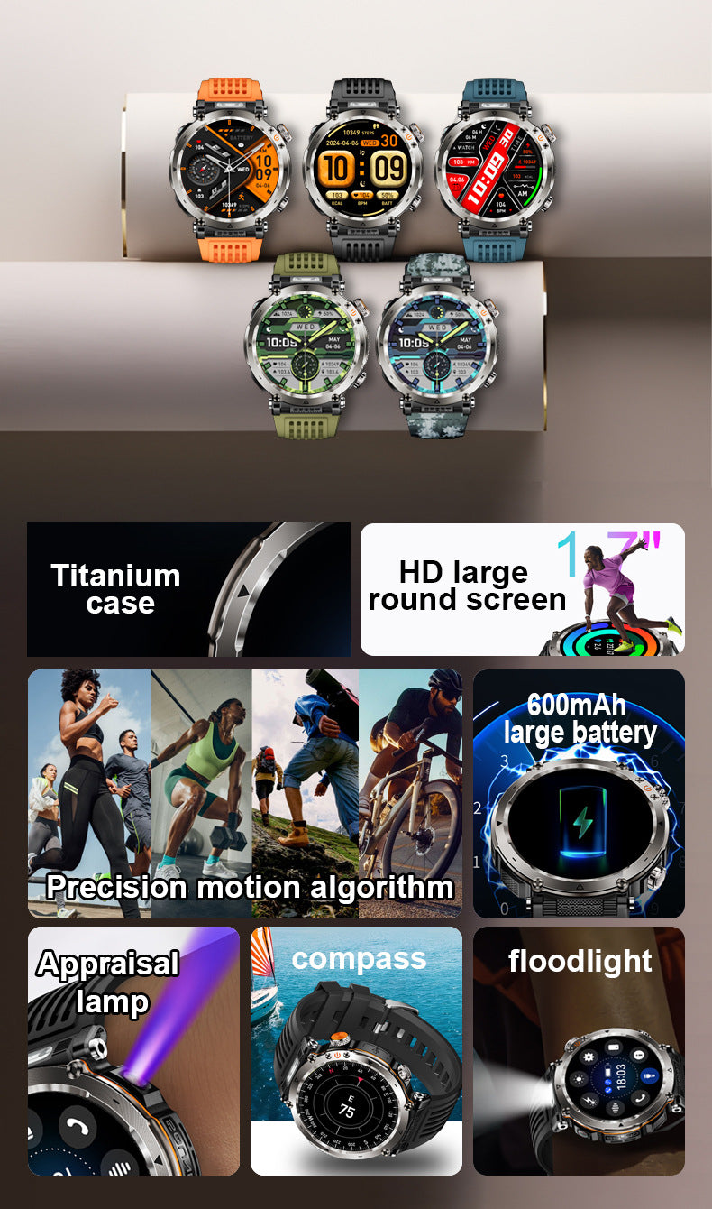 HT30Smart Watch Bluetooth Call True Heart Rate Step Count Sleep Monitoring Deep Waterproof Flashlight Sports Three-Proof