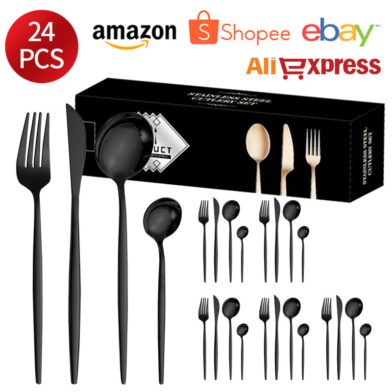410Stainless Steel Cutlery Western Steak Knife Fork Spoon6People Serving Hotel Restaurant Portugal24Piece Suit