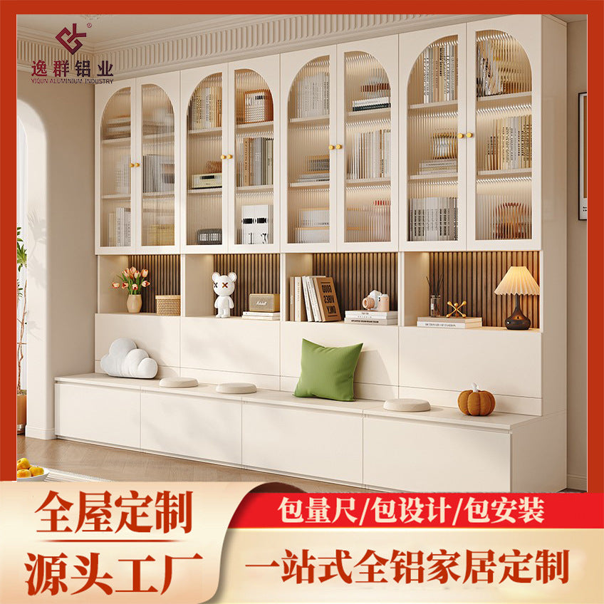 Custom Aluminum Alloy Bookshelf Card Holder Combination Bookshelf with Glass Door Display Cabinet Background Cabinet Storage Cabinet Integrated