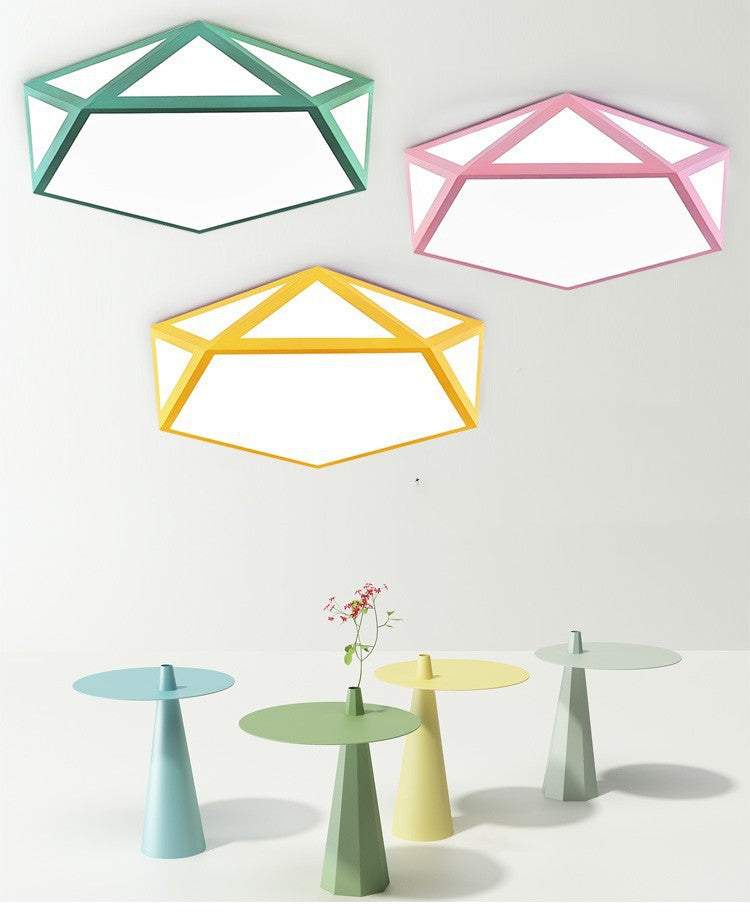 Minimalist Iron Art Acrylic Ceiling Light Nordic Diamond Geometric Hollow Children's Bedroom Colorful Macaron led Lamp